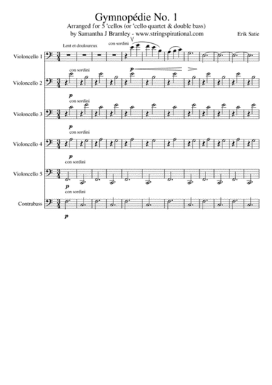Gymnopédie No. 1 arranged for 'cello/bass ensemble (arr. Samantha J Bramley - stringspirational@gmail.com)