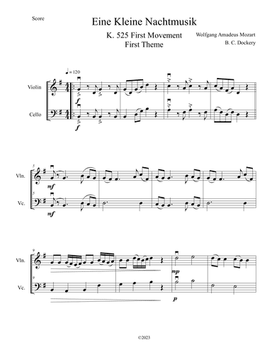 Eine Kleine Nachtmusik (A Little Night Music) for Violin and Cello Duet (arr. B. C. Dockery)