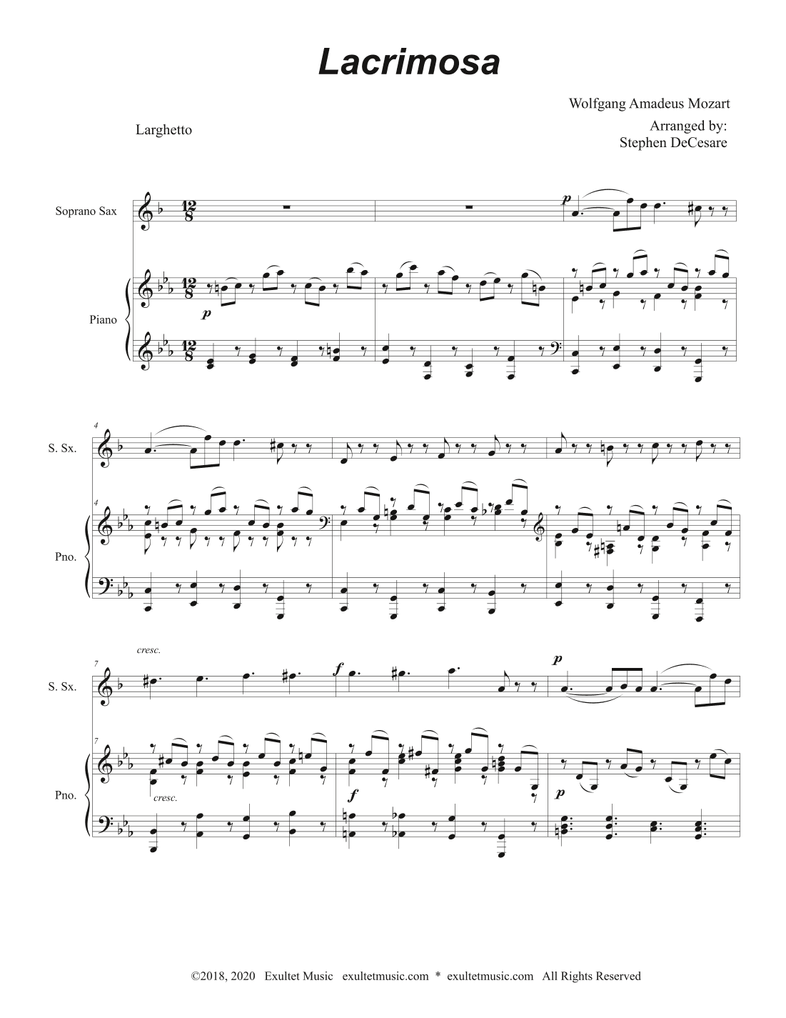 Lacrimosa (Soprano Saxophone and Piano) (arr. Stephen DeCesare)