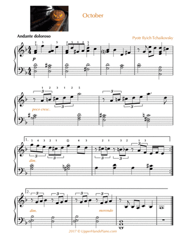 October - EASY PIANO (arr. Gaili Schoen for UpperHandsPiano.com)