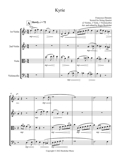 Kyrie (Durante) (String Quartet - 2 Violins, 1 Viola, 1 Cello) (arr. Regis Bookshar)