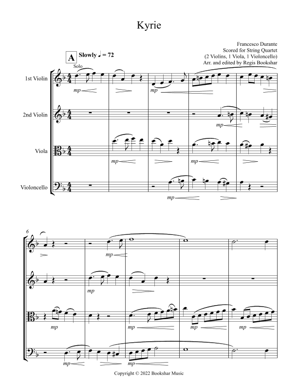 Kyrie (Durante) (String Quartet - 2 Violins, 1 Viola, 1 Cello) (arr. Regis Bookshar)