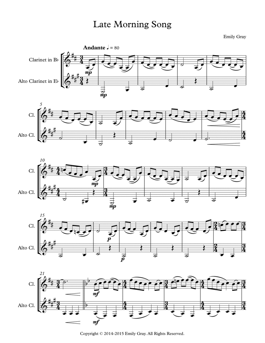 Late Morning Song (Bb Clarinet and Alto Clarinet)