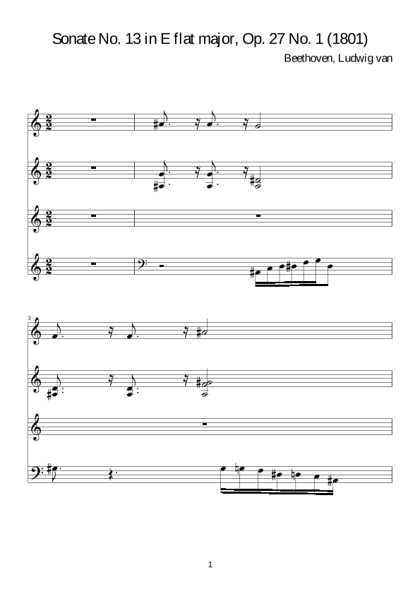 Beethoven:Sonate No. 13 in E flat major, Op. 27 No. 1 for piano solo (arr. WALID B)