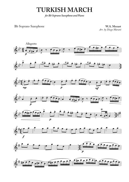 Turkish March for Soprano Saxophone and Piano (arr. Diego Marani)