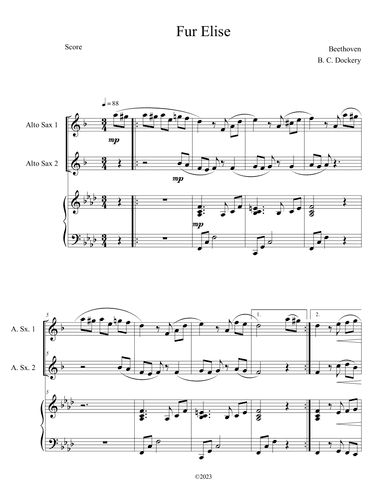 Fur Elise (Alto Sax Duet with Piano Accompaniment) (arr. B. C. Dockery)