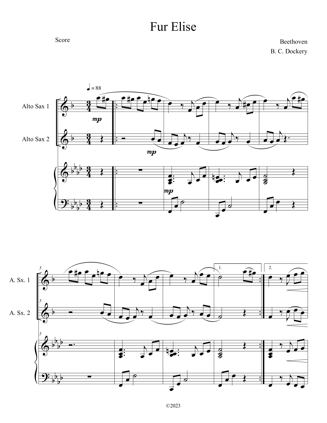 Fur Elise (Alto Sax Duet with Piano Accompaniment) (arr. B. C. Dockery)