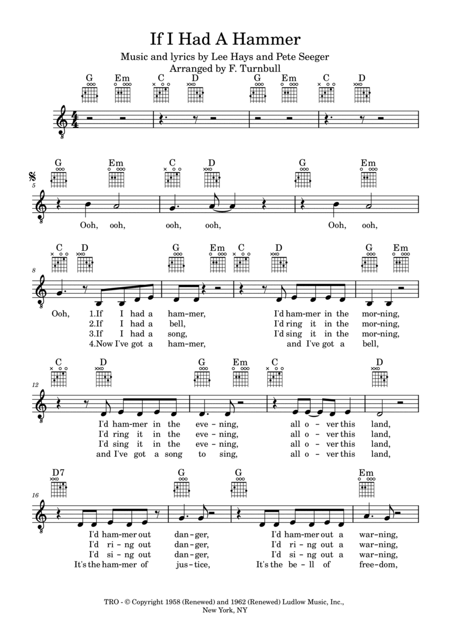 If I Had A Hammer (the Hammer Song) (arr. F. Turnbull)