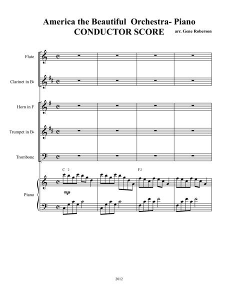 America the Beautiful  Piano & Orchestra (Tr,Tb,Hn,Cl,Fl) (arr. Gene Roberson)