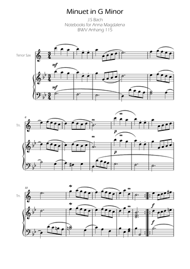 Minuet in G minor BWV Anh. 115 - Bach - Tenor Sax (arr. Ygor Nunes)