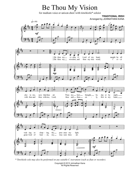 Be Thou My Vision (vocal/tinwhistle/piano) (arr. Johnathan Kana)