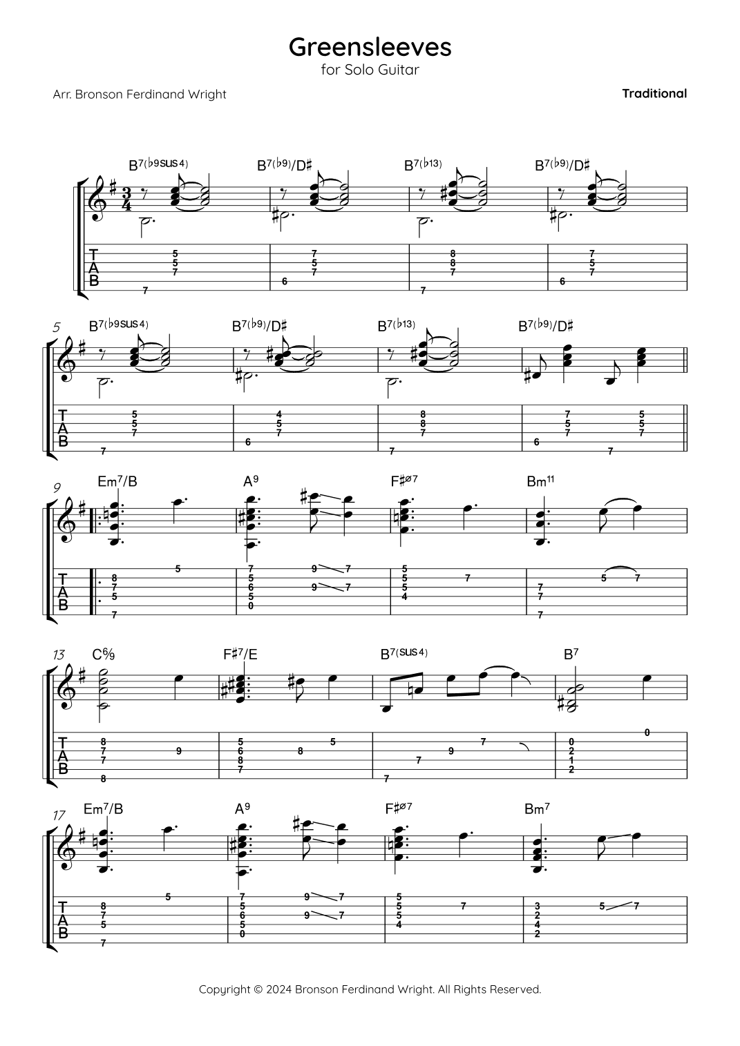 Greensleeves (arr. Bronson Ferdinand Wright)