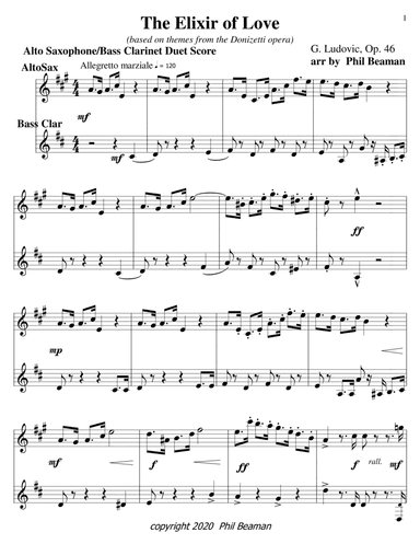 The Elixir of Love-alto sax-bass clarinet duet (arr. Phil Beaman)