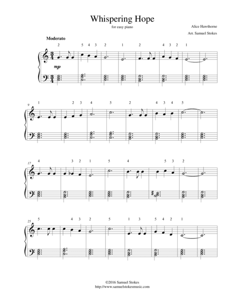 Whispering Hope - for easy piano (arr. Samuel Stokes)
