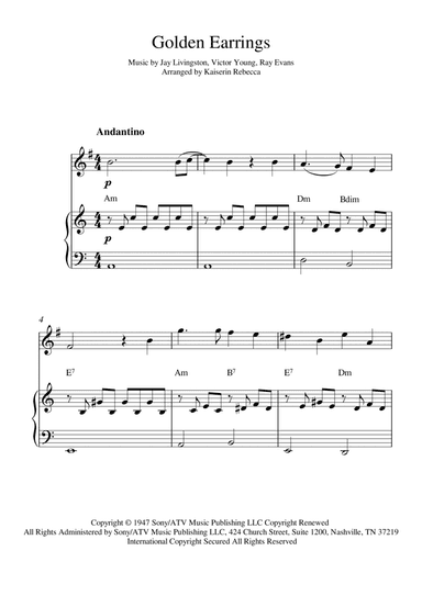 Golden Earrings (arr. Kaiserin Rebecca)