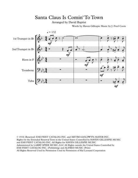 Santa Claus Is Comin' To Town (arr. David Baptist)
