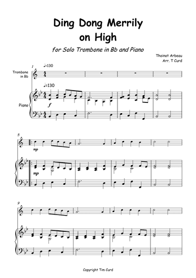 Ding Dong Merrily on High for Trombone in Bb and Piano (arr. Tim Curd)