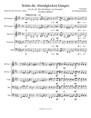 Schön die Abendglocken klangen - Conradin Kreutzer arr. B Kutsch (Brass Quintet) (arr. Bernhard Kutsch & Peet du Toit)