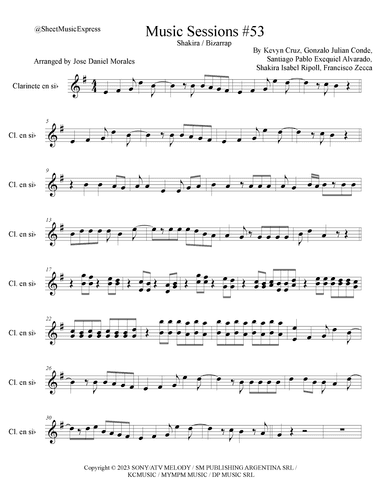 Shakira: Bzrp Music Sessions Vol. 53 (arr. Sheet Music Express)