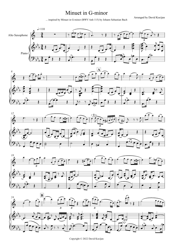 Minuet in G-minor (alto sax & piano) (arr. David Kocijan)