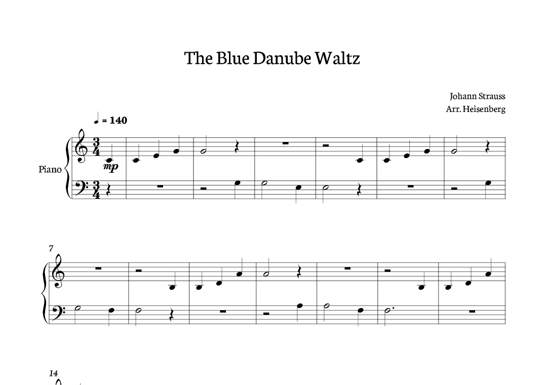 The Blue Danube - Strauss for easy piano. (arr. Heisenberg)