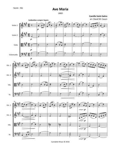 Ave Maria in A major ICS 19 (Saint-Saëns) STRING QUARTET (arr. David W. Cason)