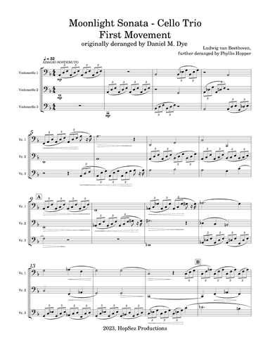 Moonlight Sonata mvt1 - D minor- cello trio (arr. Phyllis Hopper)