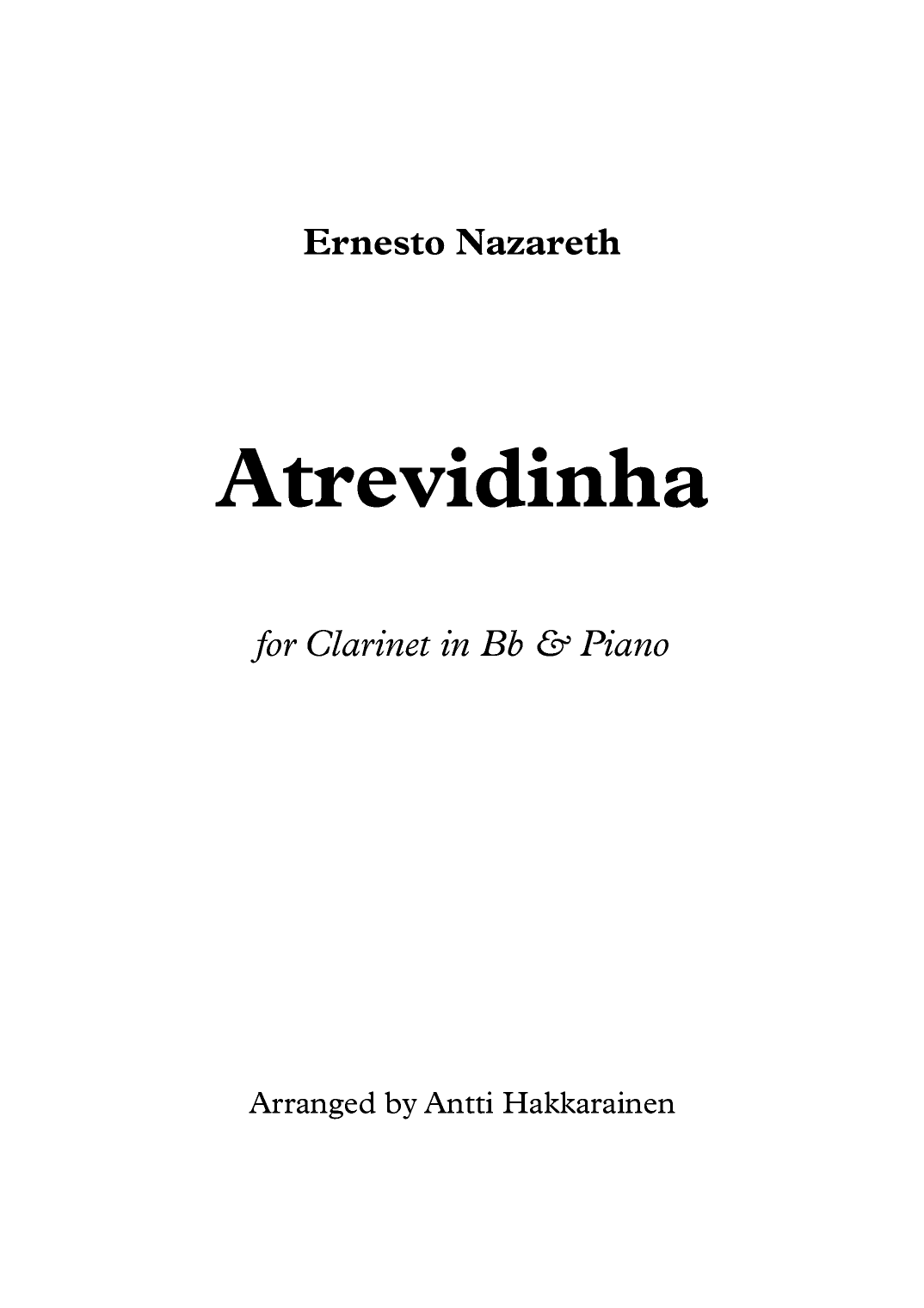 Atrevidinha - Clarinet & Piano (arr. Antti Hakkarainen)