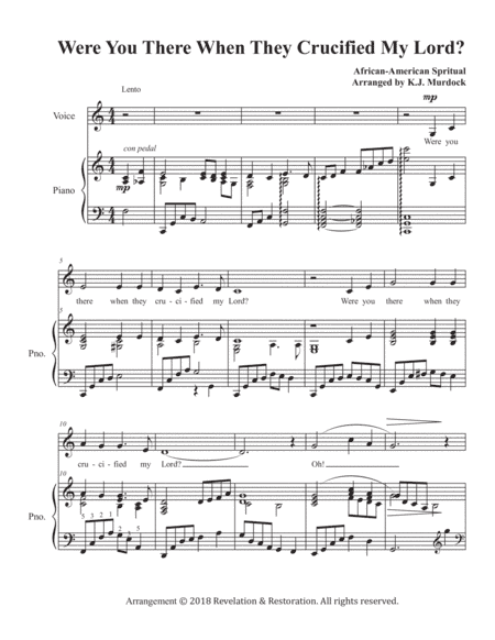 Were You There When They Crucified My Lord? (Alto or mezzo-soprano solo and piano) (arr. K.J. Murdock)