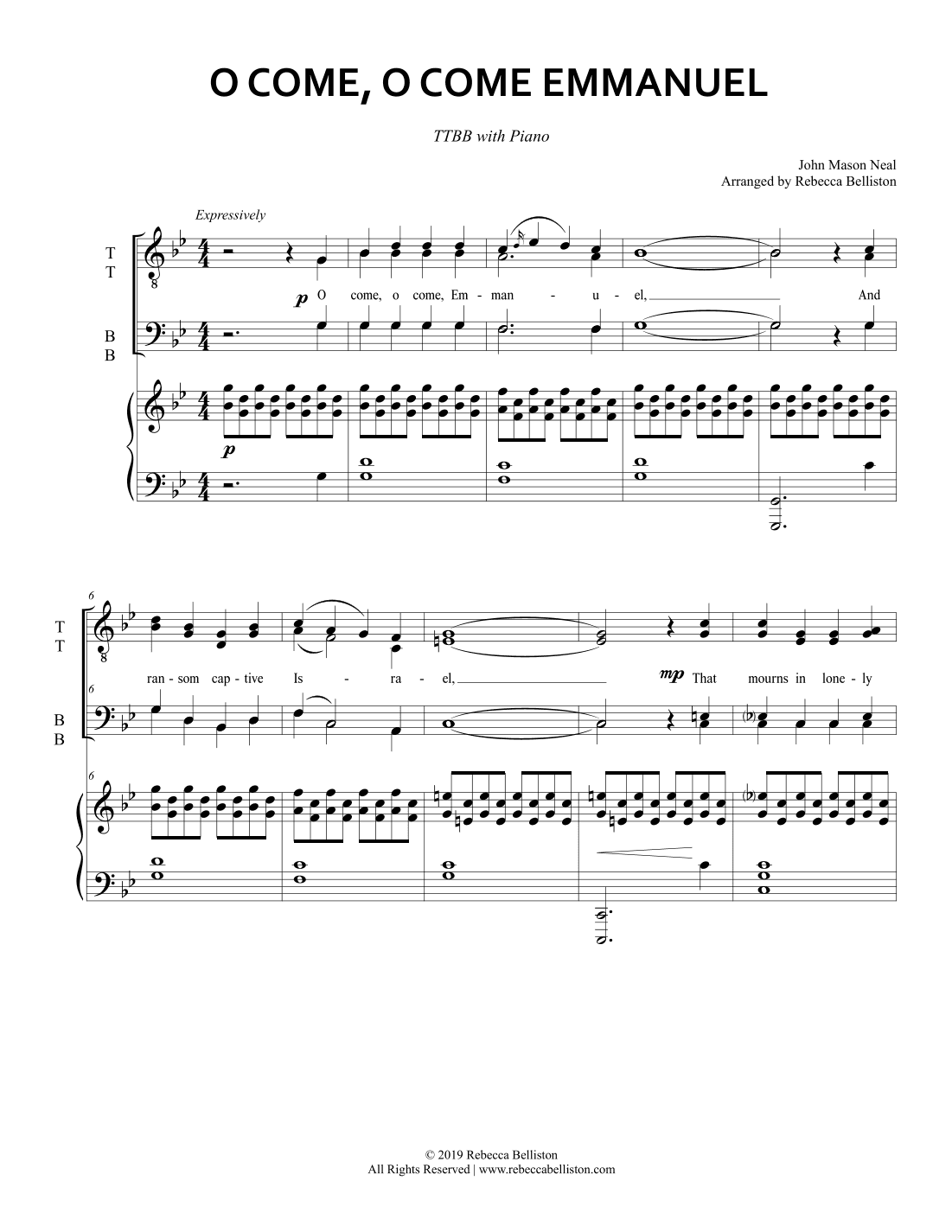 O Come, O Come, Emmanuel (TTBB) (arr. Rebecca Belliston)