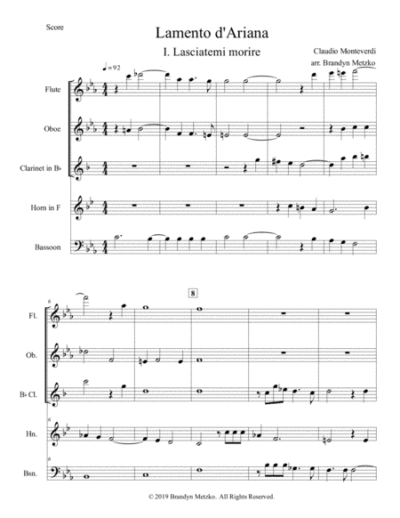 Lasciatemi Morire from Monteverdi's Lamendo d'Arianna (arr. Brandyn Metzko)