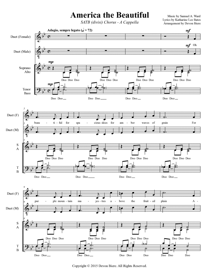 America the Beautiful (SATB - A Cappella) (arr. Devon Biere)