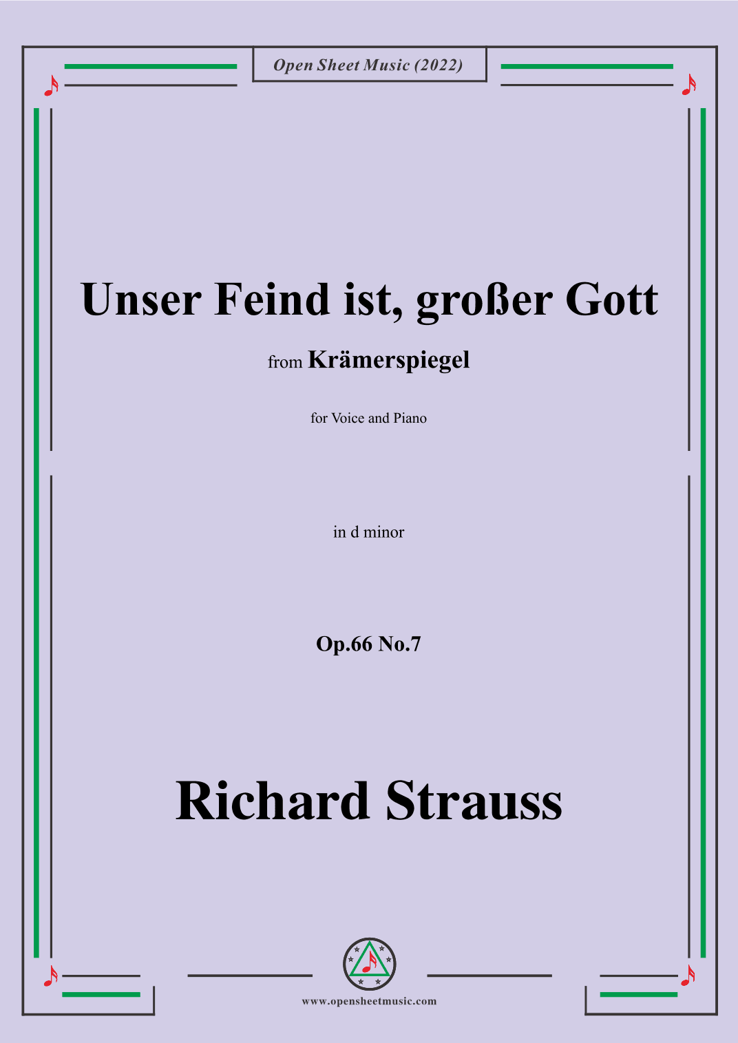Richard Strauss-Unser Feind ist,großer Gott,in d minor,Op.66 No.7 (arr. OSM Press)