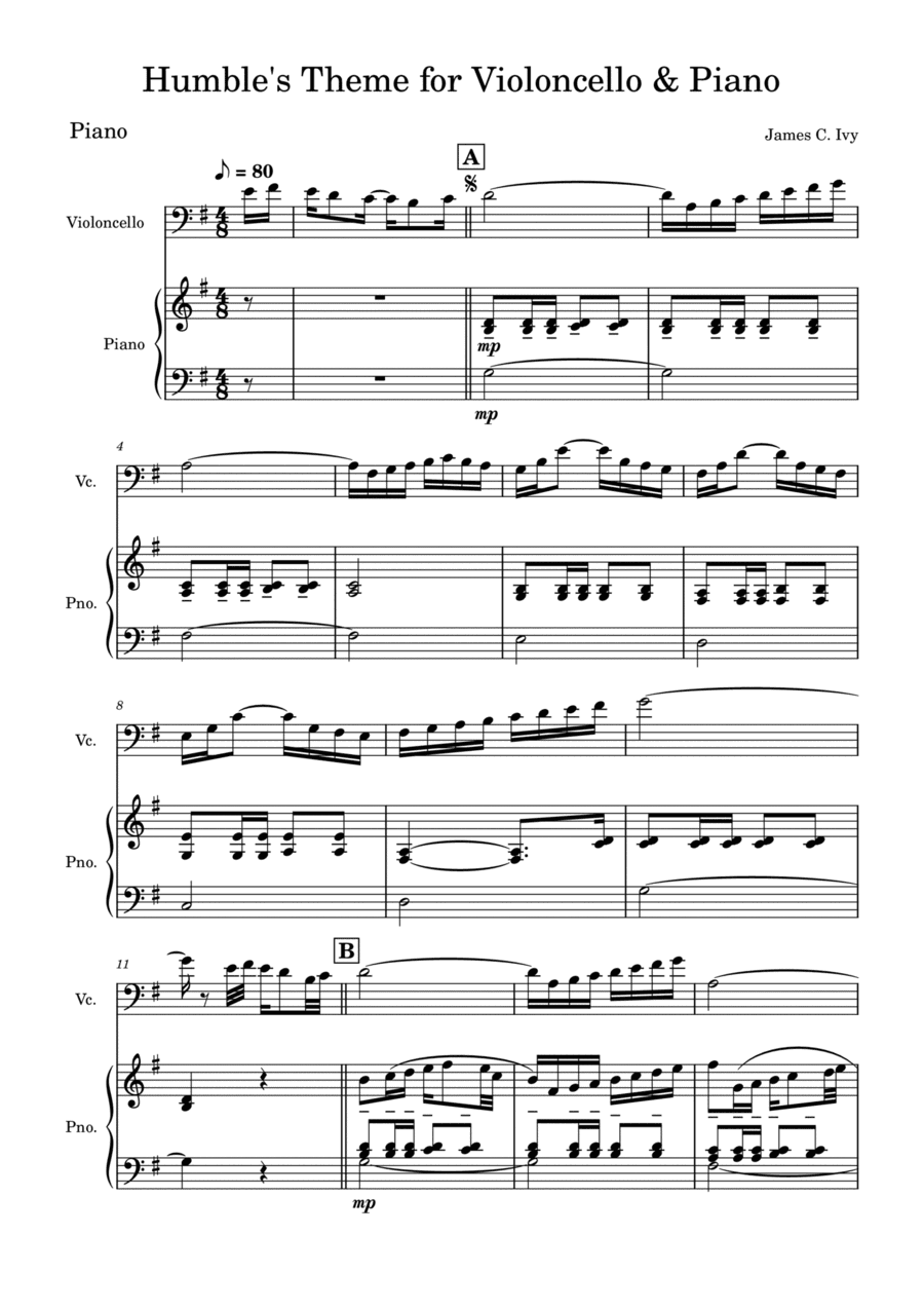 Humble's Theme For Cello and Piano