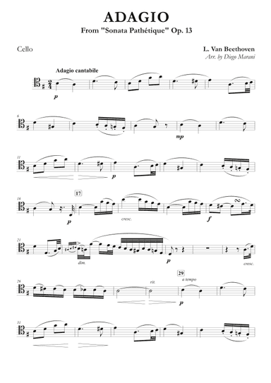 Adagio from "Sonata Pathetique" for Cello and Piano (arr. Diego Marani)