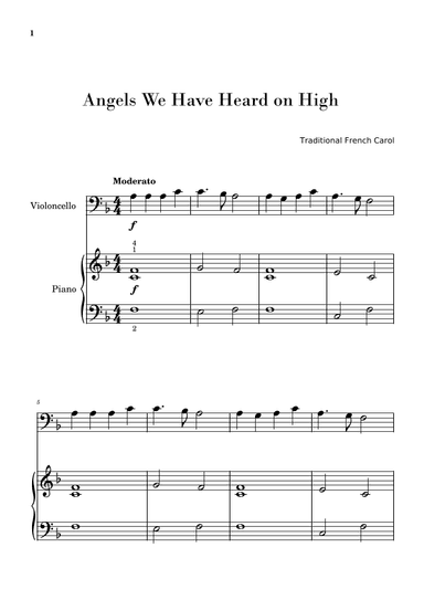 Angels We Have Heard on High (for Cello and Piano Beginners) (arr. Gisele Sant'Ana)