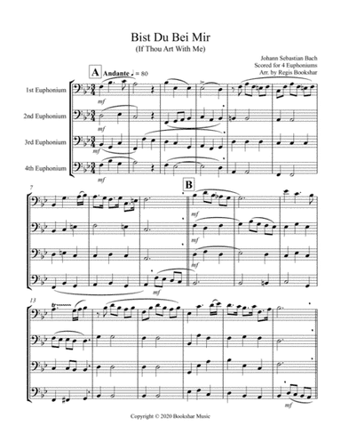 Bist Du Bei Mir (Euphonium Quartet - Bass Clef) (arr. Regis Bookshar)