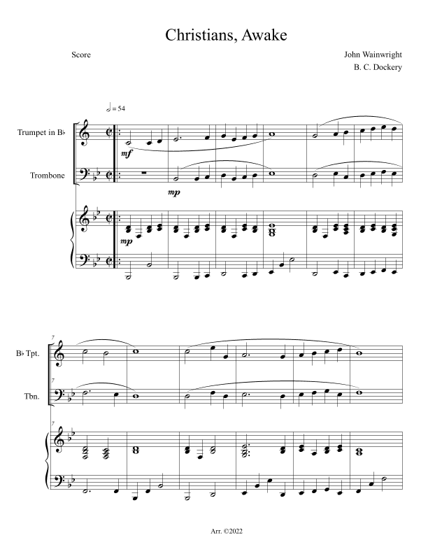 Christians Awake (Trumpet and Trombone Duet with Piano Accompaniment) (arr. B. C. Dockery)