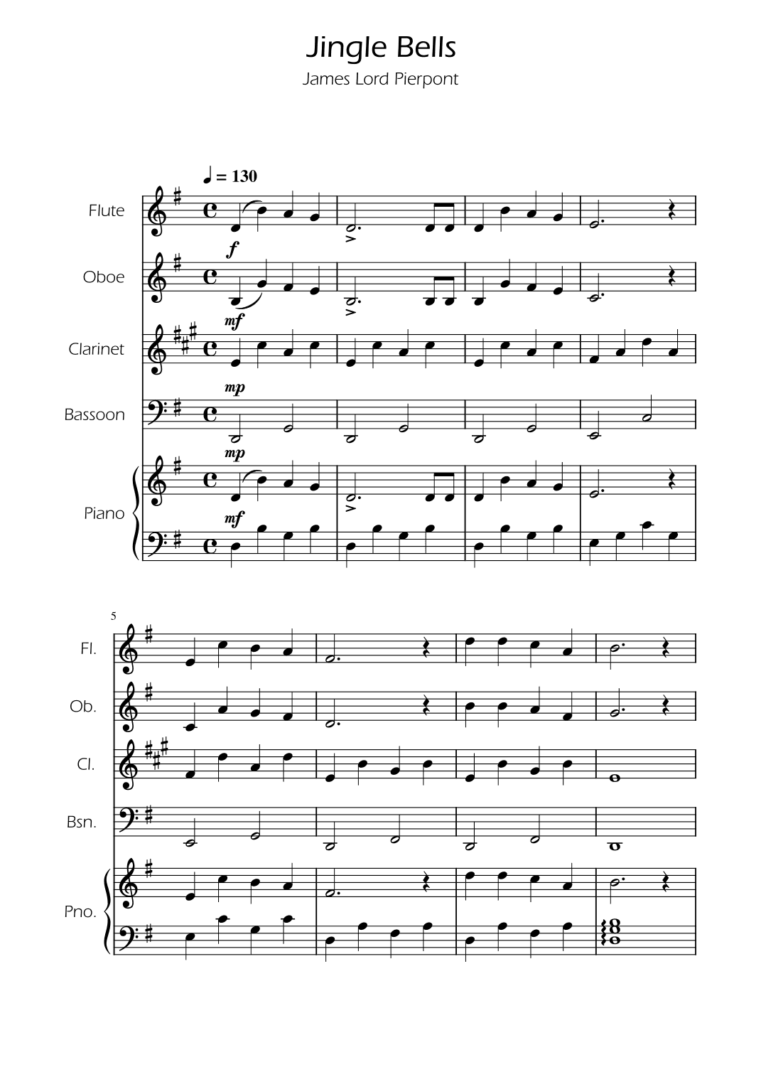 Jingle Bells - Woodwind Quartet w/ Piano (arr. Ygor Nunes)