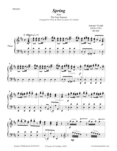 Vivaldi: The Four Seasons Complete for Flute & Piano (arr. James M. Guthrie, ASCAP)