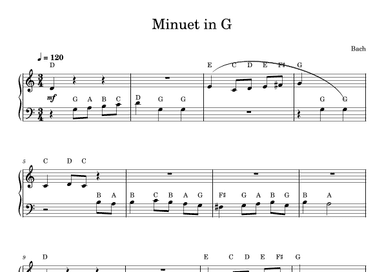 Minuet in G - Easy Piano (With Note Names)