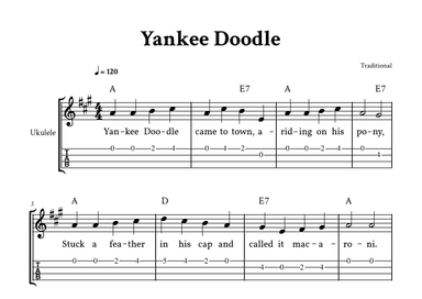 Yankee Doodle - For Ukulele (A Major - with TAB, Chords and Lyrics) (arr. Yuri Noronha)