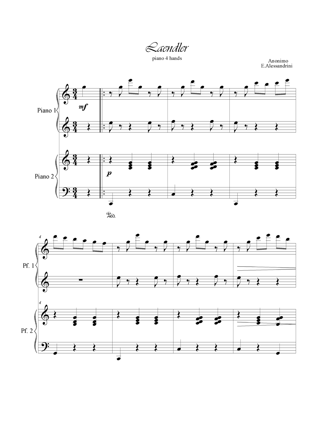 Laendler. Piano 4 hands (arr. Ester Alessandrini)