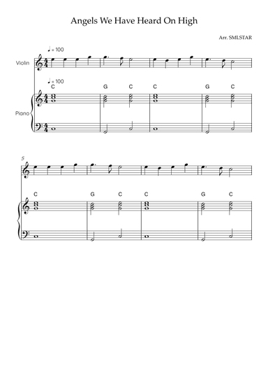 How to play Angels We Have Heard On High VIOLIN and PIANO (arr. SMLStar)