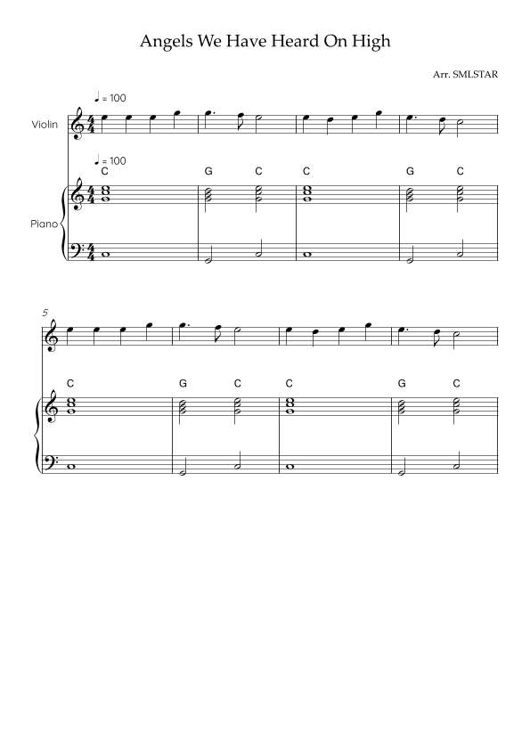 How to play Angels We Have Heard On High VIOLIN and PIANO (arr. SMLStar)