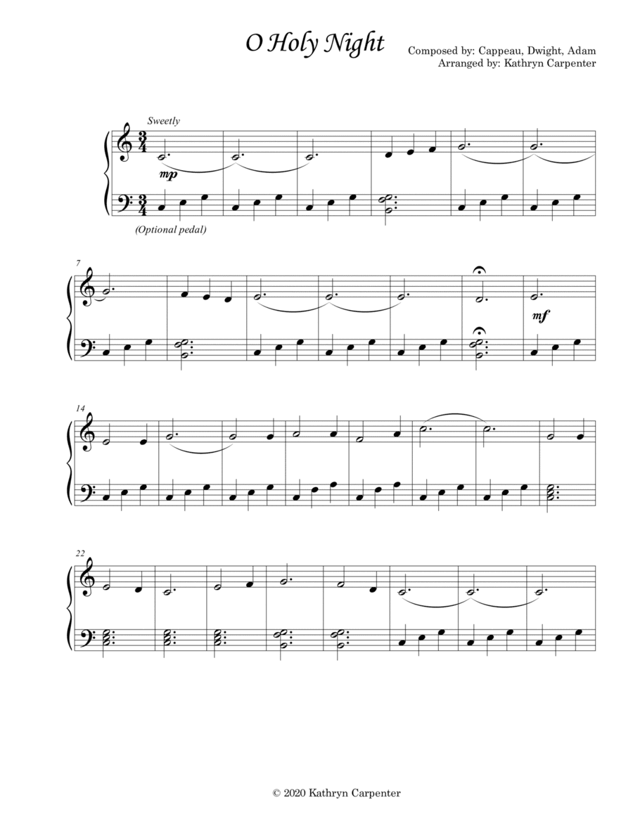 O Holy Night (Easy Piano) (arr. Kathryn Carpenter)