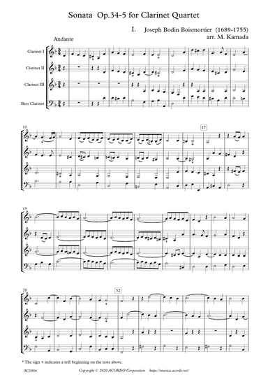 Sonata Op.34-5 for Clarinet Quartet (arr. Mikio Kamada)