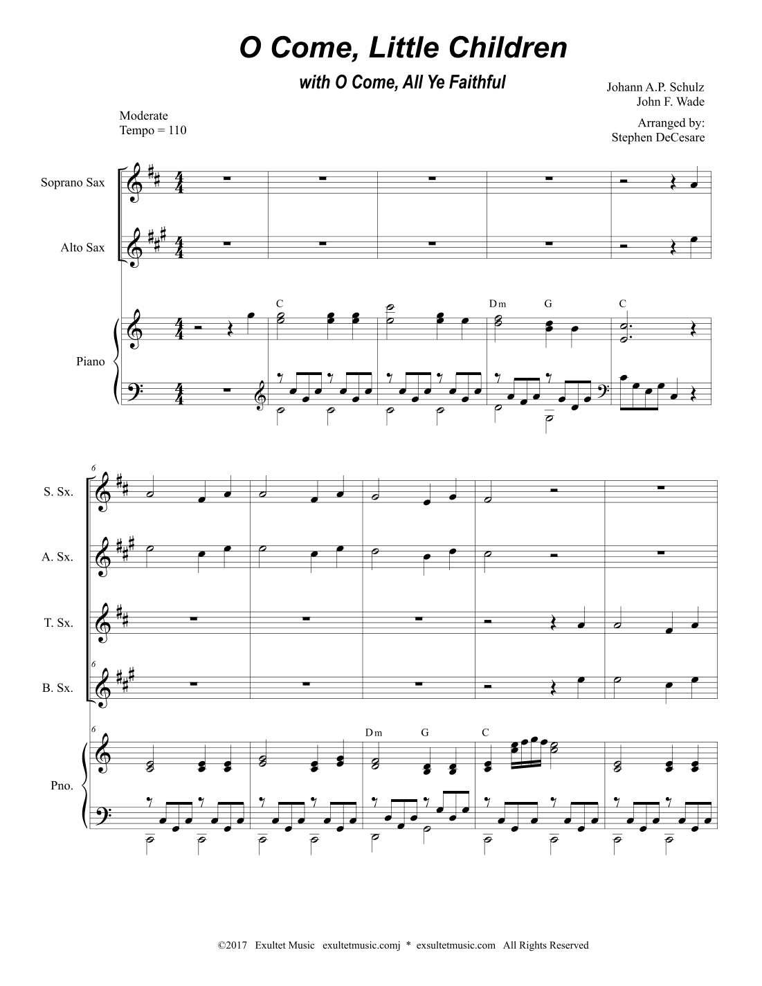 O Come, Little Children (with "O Come, All Ye Faithful") (Saxophone Quartet and Piano) (arr. Stephen DeCesare)