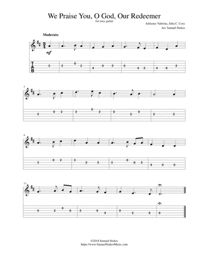 We Praise You, O God, Our Redeemer - for easy guitar with TAB (arr. Samuel Stokes)