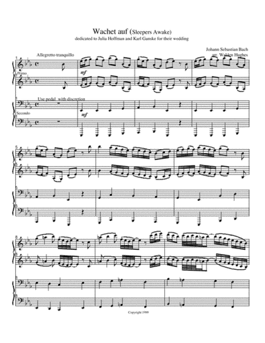 Bach's Wachet Auf (Sleeper's Awake) Piano Duet (1 Piano 4 Hands) (arr. Dr. Walden Hughes)